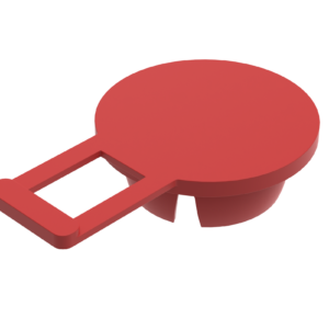 red plastics plug with a flexible pull tab